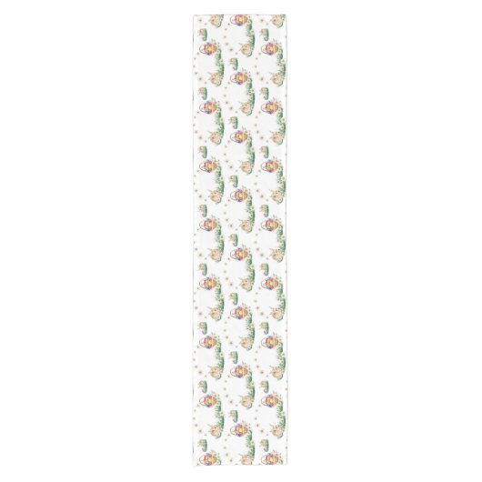 かわいいイースターのウサギおよび卵はテーブルのランナーを模造します ショートテーブルランナー (正面)