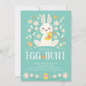 かわいいイースターのウサギのイースターエッグの狩りのパーティー 招待状 (正面)