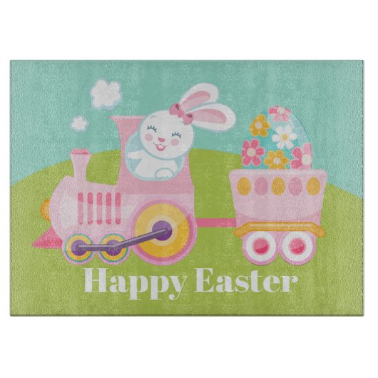 かわいいイースターのウサギの列車の休日のまな板 カッティングボード (正面)