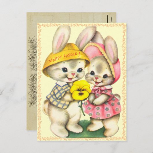 かわいいイースターのウサギの子供の郵便はがき シーズンポストカード (正面/裏面)