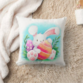 かわいいイースターのウサギの水彩画|の装飾用クッション クッション (ブランケット)