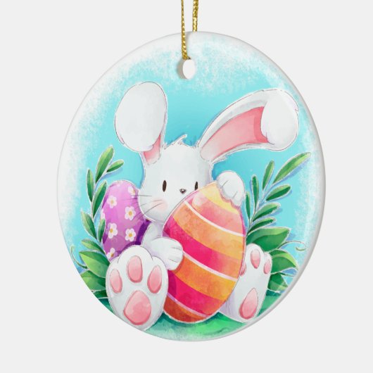 かわいいイースターのウサギの水彩画|の陶磁器のオーナメント セラミックオーナメント (左)