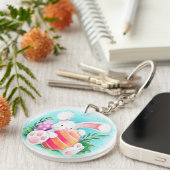 かわいいイースターのウサギの水彩画| Keychain キーホルダー (正面右)