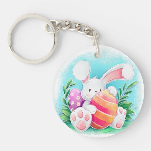 かわいいイースターのウサギの水彩画| Keychain キーホルダー (正面)