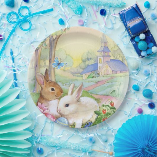 かわいいイースターのウサギの紙皿 ペーパープレート (パーティー)