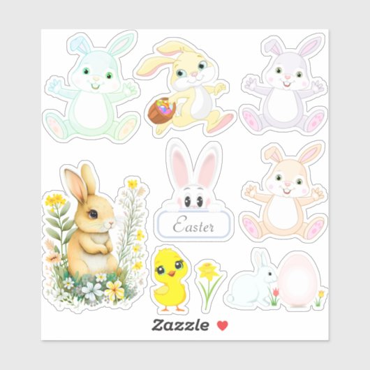 かわいいイースターのウサギ シール (シート)