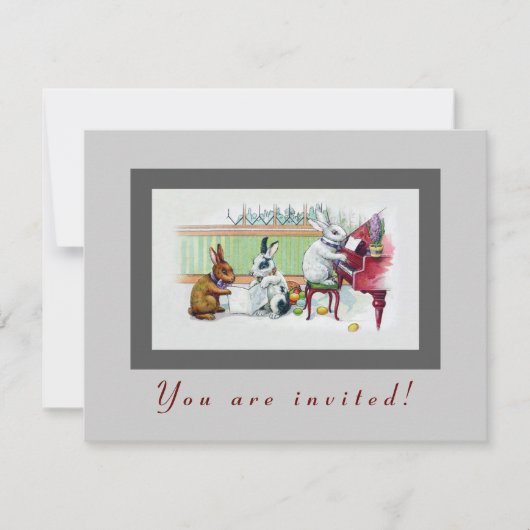 かわいいイースターのウサギ-ヴィンテージのイースターパーティー 招待状 (正面)
