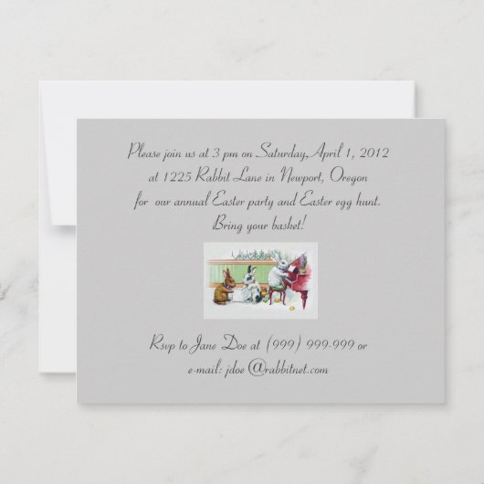 かわいいイースターのウサギ-ヴィンテージのイースターパーティー 招待状 (裏面)