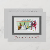 かわいいイースターのウサギ-ヴィンテージのイースターパーティー 招待状 (正面/裏面)