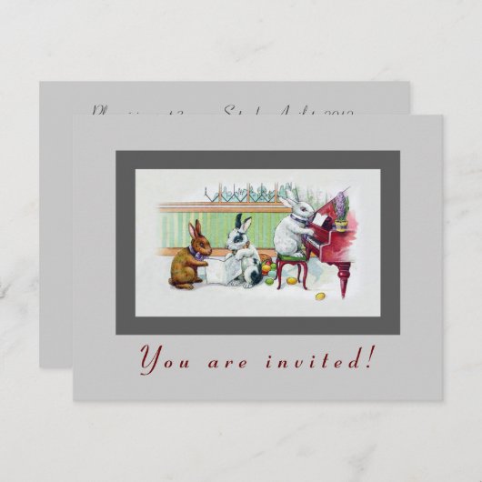 かわいいイースターのウサギ-ヴィンテージのイースターパーティー 招待状 (正面/裏面)