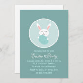 かわいいイースターのウサギ(青い) 招待状 (正面/裏面)