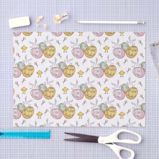 かわいいイースターの卵タイル模様 薄葉紙 (クラフト)