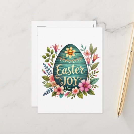 かわいいイースターの喜び言葉の芸術卵 シーズンポストカード (正面/裏面インサイチュ)