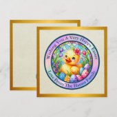 かわいいイースターの子ウサギ、花、そしてカラフルな卵 招待状 (正面/裏面)