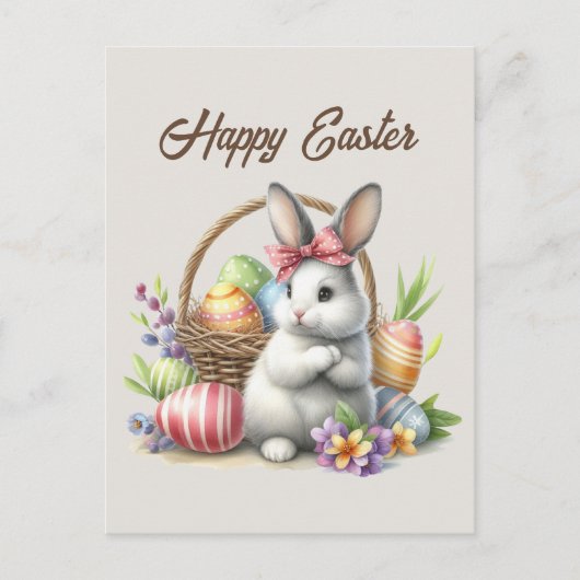 かわいいイースターの水の色イースターバニー追加メッセージ シーズンポストカード (正面)