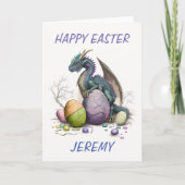 かわいいイースターの水彩ドラゴンと卵 カード (正面)