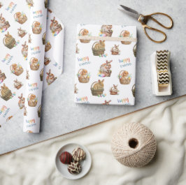 かわいいイースターウォーターカラーバニーパターン ラッピングペーパー