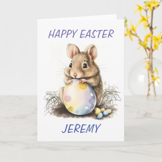 かわいいイースターウォーターカラーマウパーソナライズされたス カード (黄色い花)
