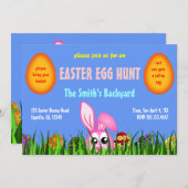 かわいいイースターウサギと卵の草むらのイースターエッグハント招待状 招待状 (正面/裏面)