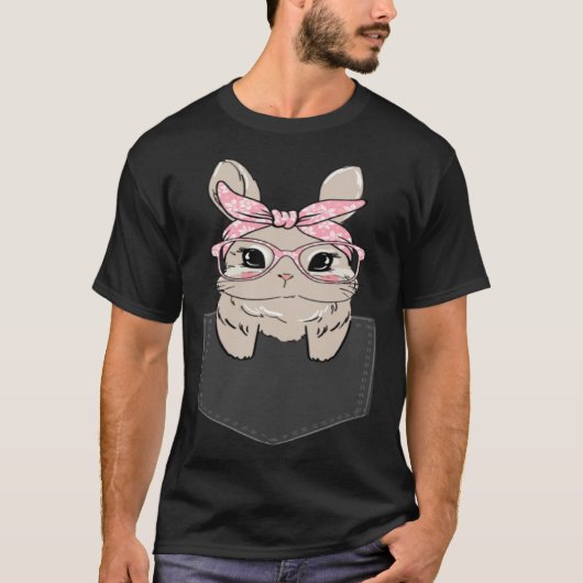 かわいいイースターウサギ復活祭バニーの胸ポケット河合 Tシャツ (正面)