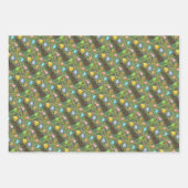 かわいいイースターウサギ、フクロウ、卵&チョコレートバニー ラッピングペーパーシート (正面3)