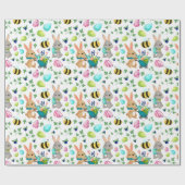 かわいいイースターウサギ、卵とミツバチの包装紙 ラッピングペーパー (フラット)