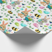 かわいいイースターウサギ、卵とミツバチの包装紙 ラッピングペーパー (角)