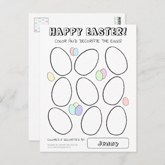 かわいいイースターエッグぬりえグリーティングカード（子供用） ポストカード (正面/裏面)
