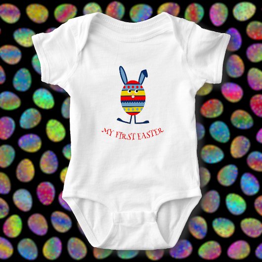 かわいいイースターエッグのウサギのキャプション ベビーボディスーツ