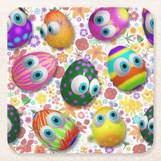 かわいいイースターエッグのキャラクター スクエアペーパーコースター (正面)