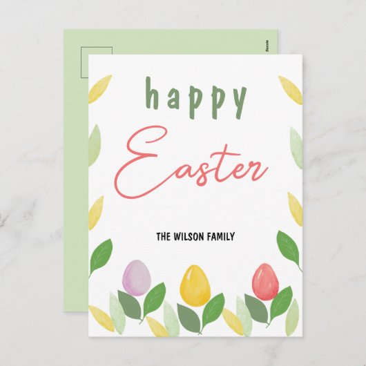 かわいいイースターエッグの水色 シーズンポストカード (正面/裏面)