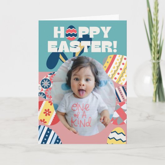 かわいいイースターエッグカスタムフォトホリデーカード サンキューカード (正面)