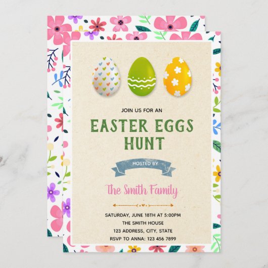 かわいいイースターエッグスパーティの招待状 招待状 (正面/裏面)