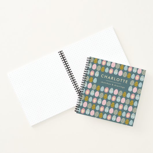 かわいいイースターエッグティール（緑がかった色）ピンクスケッパーソナライズされたチブック ノートブック (内部)