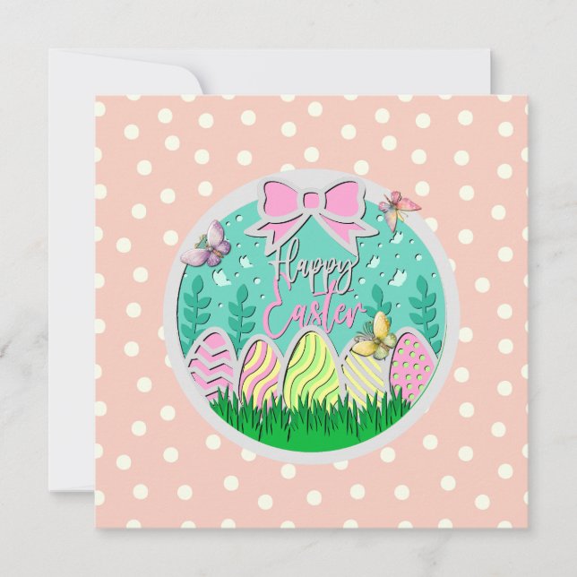 かわいいイースターエッグハントとカラフルな蝶 (正面)