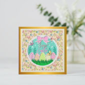 かわいいイースターエッグハントとカラフルな蝶 招待状 (スタンド正面)