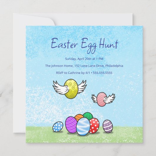 かわいいイースターエッグハント 招待状 (正面)