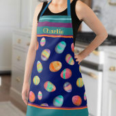かわいいイースターエッグパターンブルー名前をカスタムする エプロン