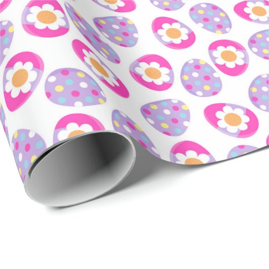 かわいいイースターエッグピンクパープルフローラ ラッピングペーパー (ロールコーナー)