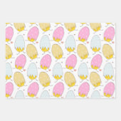 かわいいイースターエッグ、イースターチックスとピンクの水玉模様 ラッピングペーパーシート (正面3)