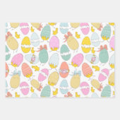 かわいいイースターエッグ、イースターチックスとピンクの水玉模様 ラッピングペーパーシート (正面)