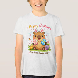 かわいいイースターカピバラの卵 ウサギの耳 トライブレンドＴシャツ