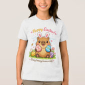 かわいいイースターカピバラの卵 ウサギの耳 トライブレンドTシャツ (正面)