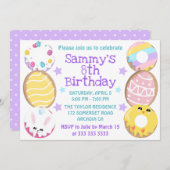 かわいいイースタークッキー&ケーキの誕生日パーティー 招待状 (正面/裏面)