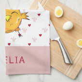 かわいいイースターシックとエッグシェルハートハッピーイースター キッチンタオル (四つ折り)
