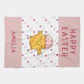 かわいいイースターシックとエッグシェルハートハッピーイースター キッチンタオル (横)