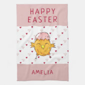 かわいいイースターシックとエッグシェルハートハッピーイースター キッチンタオル (縦)