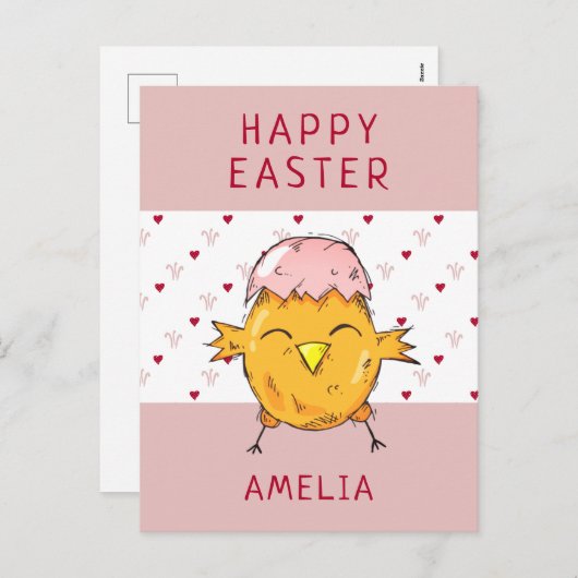 かわいいイースターシックとエッグシェルハートハッピーイースター シーズンポストカード (正面/裏面)