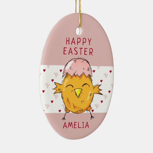 かわいいイースターシックとエッグシェルハートハッピーイースター セラミックオーナメント (右)