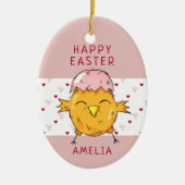 かわいいイースターシックとエッグシェルハートハッピーイースター セラミックオーナメント (正面)